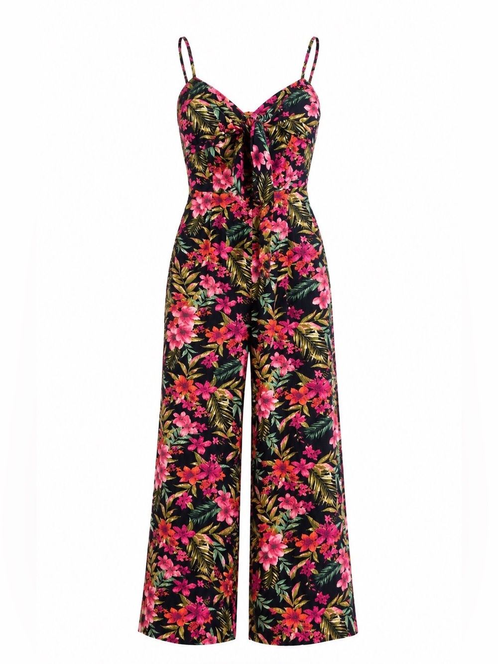 DEX | M | Floral Wide-Leg Jumpsuit in Black with Pink Floral Print - Picture 2 of 5